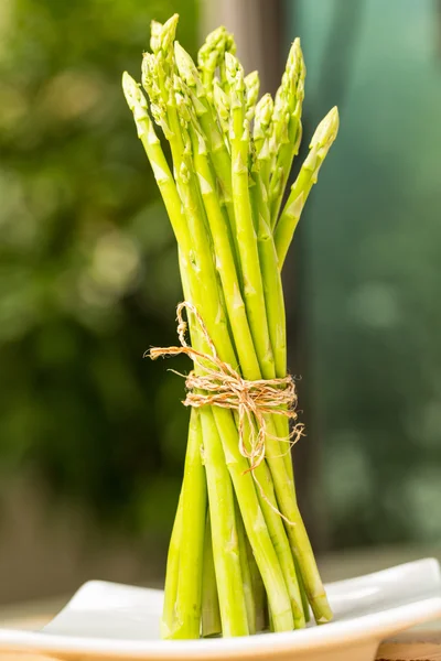 Bunch of fresh asparagus tie — Stock Photo, Image