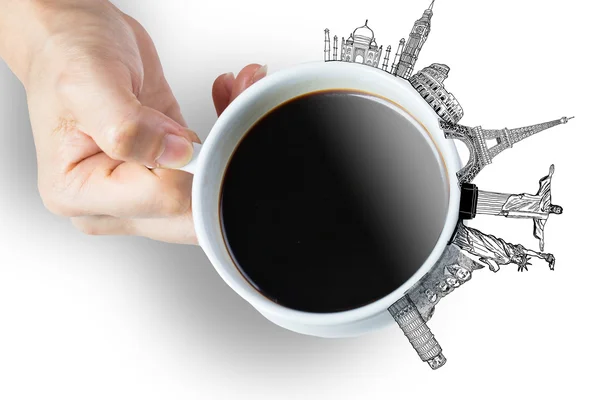 Coffee Travel and drawing land mark — Stock Photo, Image