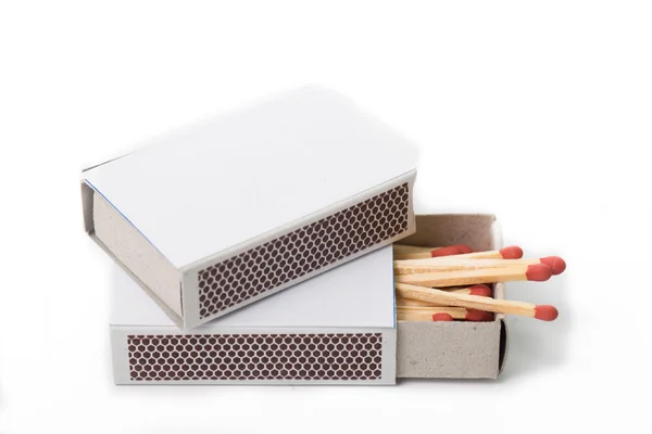 Match e matchbox isolati — Foto Stock