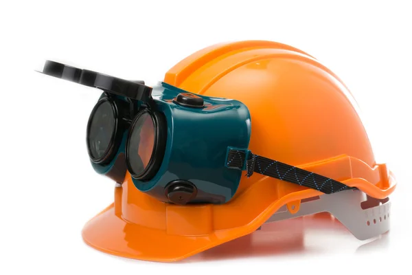 Safety hat and goggles glasses isolated — Stock Photo, Image