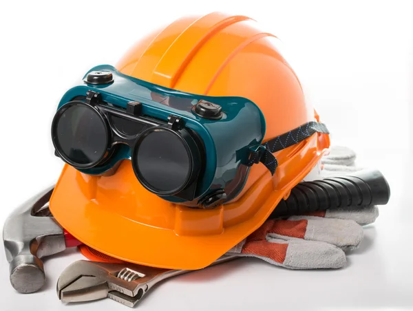 Safety hat and goggles glasses isolated — Stock Photo, Image