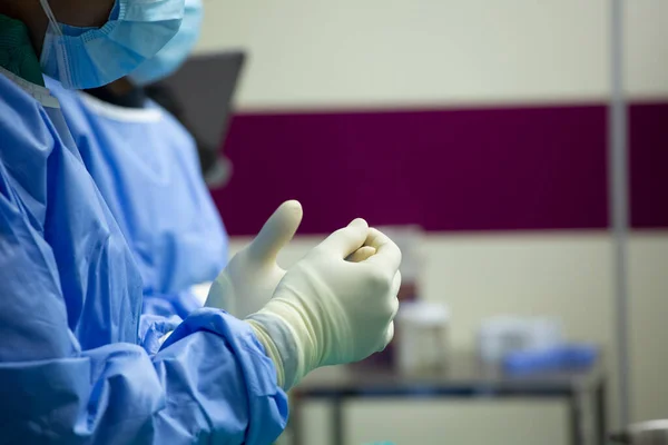 Doctors Wearing Surgical Gloves Prepare Hospital Resuscitation Medical Surgical Gloves — Stock Photo, Image