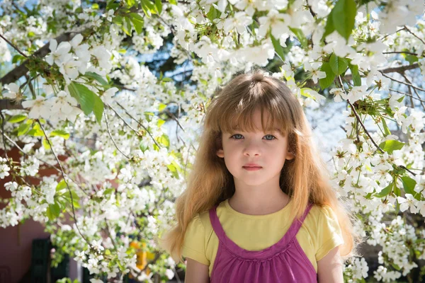 Little girl with flowers — Stock Photo, Image