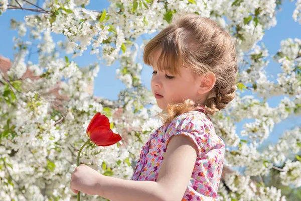 Menina com flores — Fotografia de Stock