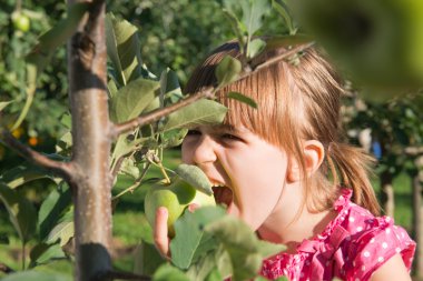 küçük bir kız bir elma yiyin