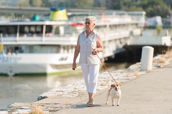 Senior vrouw en haar hond — Stockfoto