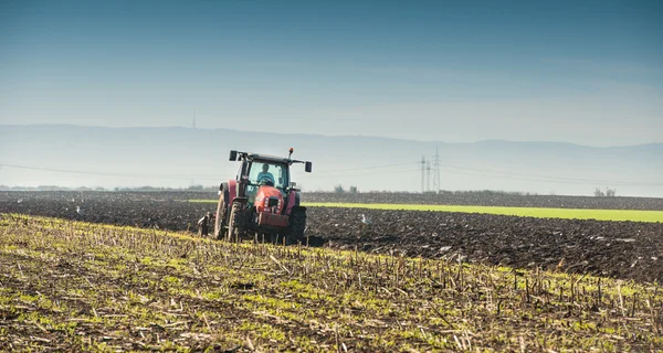 Traktorplogningsfält — Stockfoto