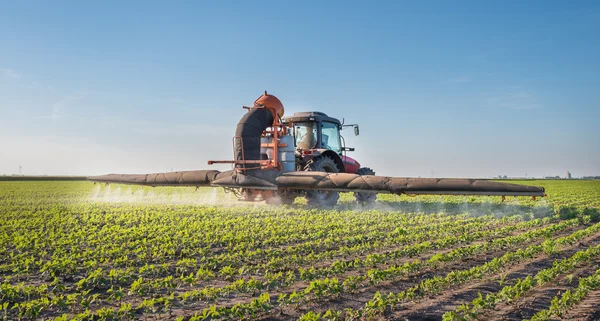 Trekker spuiten van pesticiden — Stockfoto