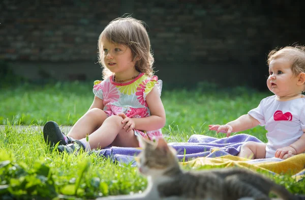 Children and cat — Stock Photo, Image