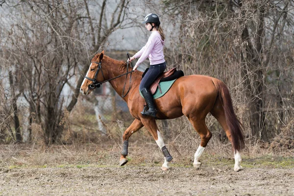 Jovem Menina Bonita Montando Cavalo — Fotografia de Stock