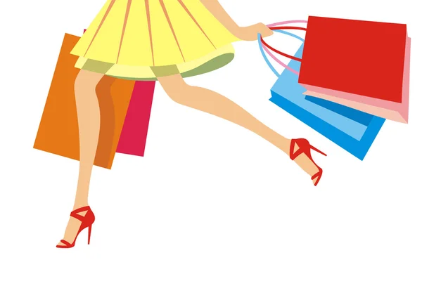 Shopping dame avec des sacs de couleur — Image vectorielle