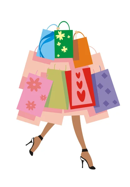 Shopping femme avec des sacs de couleur — Image vectorielle