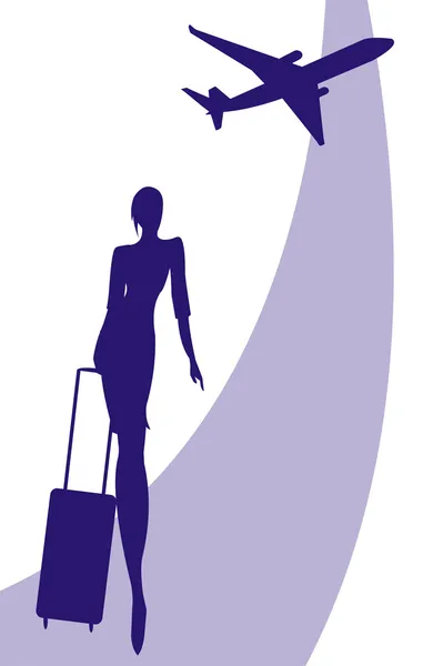 Woman with baggage in Airport — Stock Vector