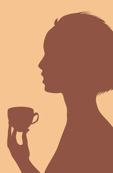 Силуэт женщины с крышкой напитка — стоковый вектор