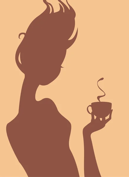 Silhouette of young woman with cap of coffee — Stock Vector