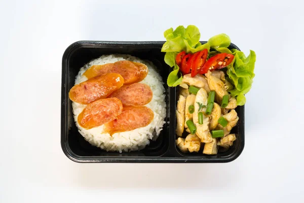 Listo Para Comer Moderna Caja Arroz Asiático Arroz Con Pollo —  Fotos de Stock