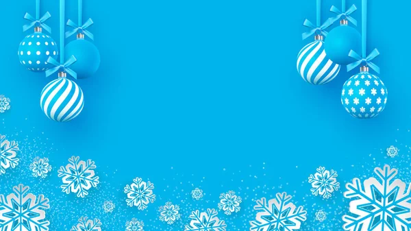 Natal Baubles Suavemente Azul Com Padrões Geométricos Flocos Neve Fundo —  Vetores de Stock