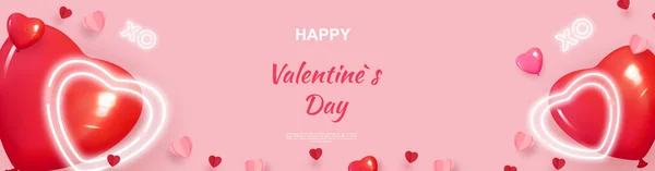 Happy Valentine 's Day Romantic creative banner, horizontal header for website. Предпосылки / контекст Realistic 3d festive decorative balloons in the shape of heart, XO symbol,. Вектор — стоковый вектор