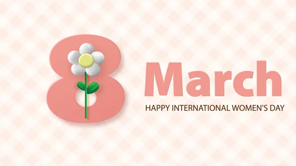 8 martie: Felicitări de Ziua Femeii cu floarea de mușețel. Fundal în culori pastelate cu un model geometric. Vector — Vector de stoc