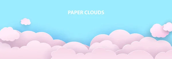 Ροζ σύννεφα κομμένα από χαρτί ενάντια σε έναν γαλάζιο ουρανό. Πρότυπο για το σχέδιό σας. Διάνυσμα — Διανυσματικό Αρχείο