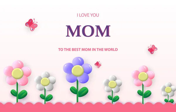 Dzień Matki Kartka Pięknymi Kwitnącymi Kwiatami Szczęśliwego Dnia Matki Najlepsza — Wektor stockowy