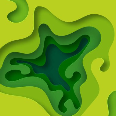 Square banner with 3D abstract background with green paper shapes. Vector layout design for flyers, posters and invitations. Vector