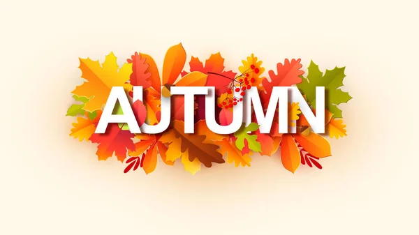Hello Autumn Lettering Autumn Autumn Yellow Orange Leaves Template Design — Stockvektor