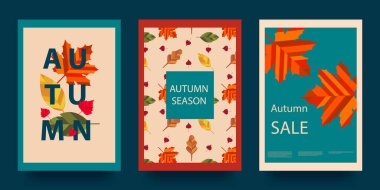 Autumn abstract poster in modern hipster style. Geometric shapes. Trendy modern art with autumn leaves. Vector