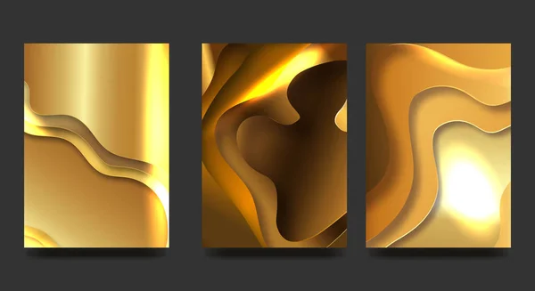 Conjunto Abstracto Ilustraciones Papel Oro Colores Monocromáticos Gradientes Brillantes Diseño — Vector de stock