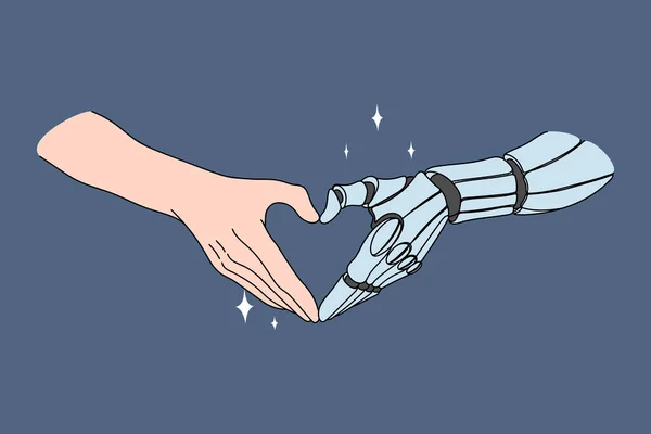 Toucher les mains humaines et robotiques. — Image vectorielle