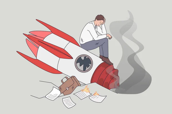 失败和坠毁的商业火箭创业 — 图库矢量图片
