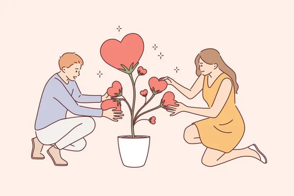 Cuidar el amor y el concepto de las plantas — Archivo Imágenes Vectoriales