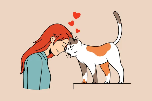 Loving domestic pets and cat person concept. — Stock Vector