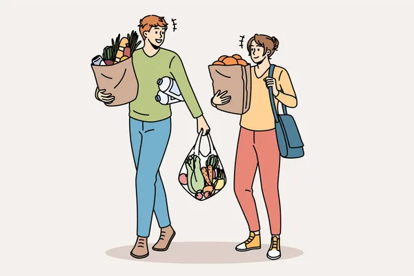 Compras y compra de alimentos frescos concepto. — Archivo Imágenes Vectoriales