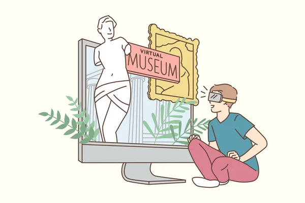 Concepto de museo virtual y tecnologías. — Vector de stock