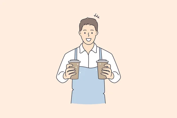 Werken als barista in cafetaria concept — Stockvector