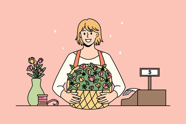 Travailler comme fleuriste au concept de magasin. — Image vectorielle