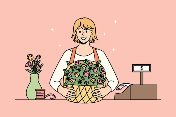 Arbetar som florist på butik koncept. — Stock vektor