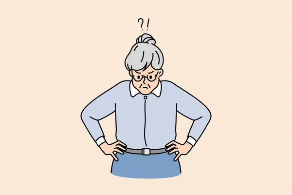 Nenek tua yang tidak bahagia merasa frustrasi dan marah - Stok Vektor