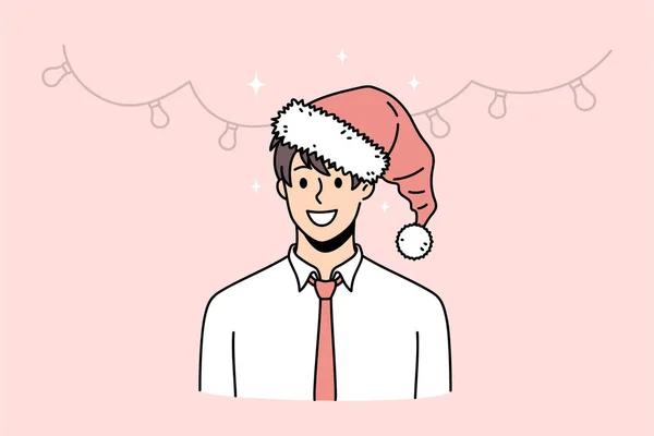 Uśmiechnięty biznesmen w czapce Mikołaja świętować Boże Narodzenie — Wektor stockowy