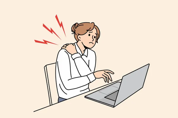 Unhealthy businesswoman suffer from backache working on computer — Stock Vector