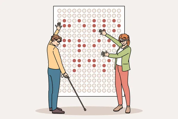 A fogyatékkal élők megtanulják a Braille ábécét a fedélzeten. — Stock Vector