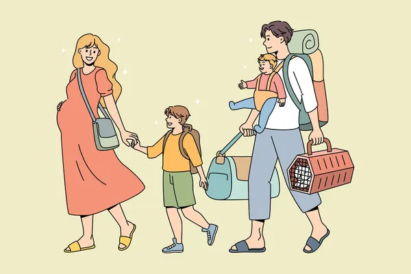 Family with children packed ready for summer vacation — Stock Vector