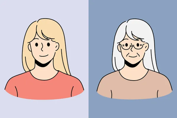 Porównanie twarzy młodej i starszej kobiety — Wektor stockowy