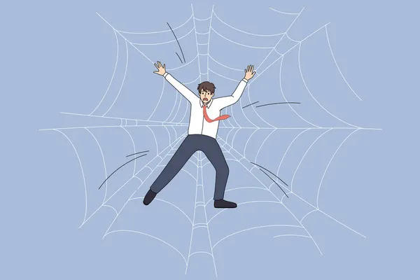 Hombre de negocios preocupado atrapado en telaraña — Archivo Imágenes Vectoriales