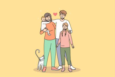 Çocuklu mutlu bir aile sevgi ve birlik gösterir.