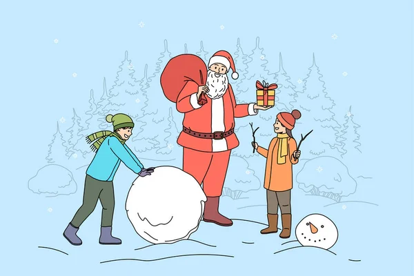 Weihnachtsmann begrüßt Kinder mit Neujahr — Stockvektor