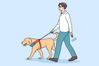 Eğitimli rehber köpek kör adama yardım eder