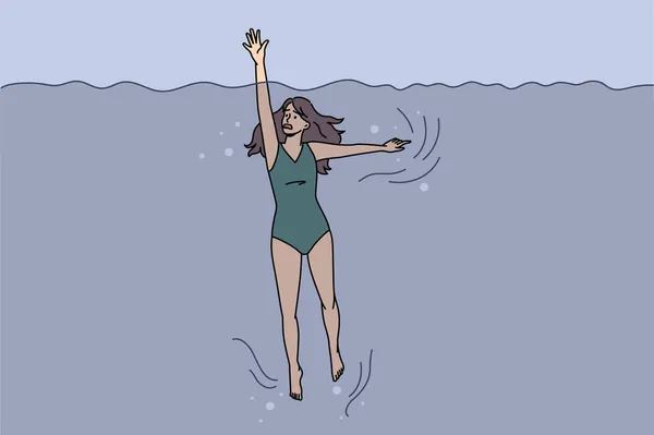 Endişeli kadın denizde boğulmak için yardım istiyor. — Stok Vektör