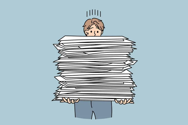 Homme stressé avec pile de documents administratifs — Image vectorielle